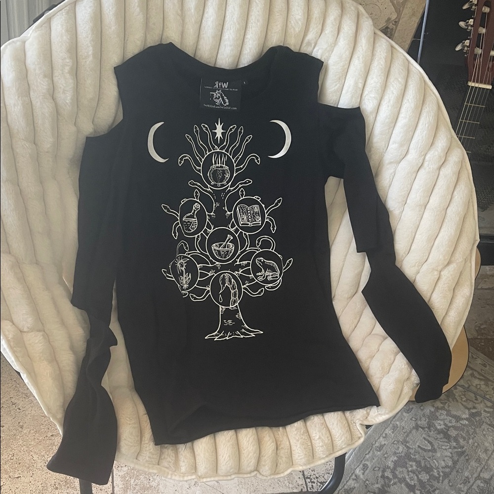 Black Cold Shoulder Top with White Graphic